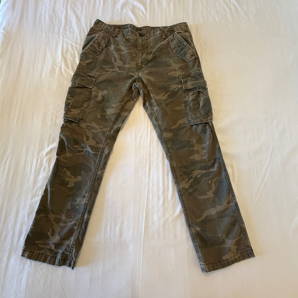 Old Navy Mens Camo Cargo Pants 36x34 Brown Green Straight Leg Cotton Canvas